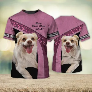 3D Dog T Shirts, Chihuahua Spitz Love Never Walk Alone All Over Print T-Shirt, Gift For Pet Loves