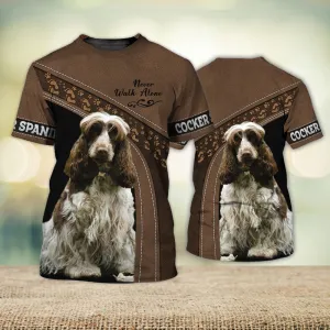3D Dog T Shirts, Cocker Spaniel Love BrownNever Walk Alone All Over Print T-Shirt, Gift For Pet Loves