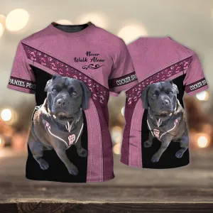 3D Dog T Shirts, Cocker Spaniel Pug Love Never Walk Alone All Over Print T-Shirt, Gift For Pet Loves