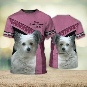 3D Dog T Shirts, Crested Powder Puff Love Never Walk Alone All Over Print T-Shirt, Gift For Pet Loves