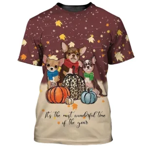 3D Dog T Shirts, Cute Chihuahua Thanksgiving All Over Print T-Shirt, Gift For Pet Loves