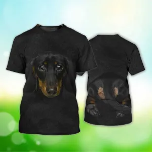 3D Dog T Shirts, Dachshund Face Black All Over Print T-Shirt, Gift For Pet Loves