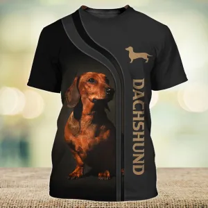 3D Dog T Shirts, Dachshund Lover Black All Over Print T-Shirt, Gift For Pet Loves