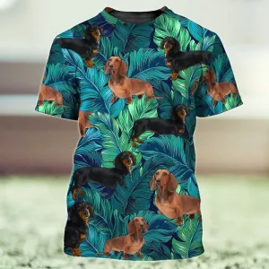 3D Dog T Shirts, Dachshund Pattern Hawaii All Over Print T-Shirt, Gift For Pet Loves
