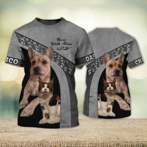 3D Dog T Shirts, Dasty Chico Grey Never Walk Alone All Over Print T-Shirt, Gift For Pet Loves
