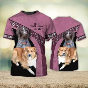3D Dog T Shirts, Drahthaar Australian Border Love Never Walk Alone All Over Print T-Shirt, Gift For Pet Loves