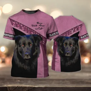 3D Dog T Shirts, Dutch Shepherd Pink Never Walk Alone All Over Print T-Shirt, Gift For Pet Loves