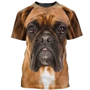 3D Dog T Shirts, German Boxer Face All Over Print T-Shirt, Gift For Pet Loves