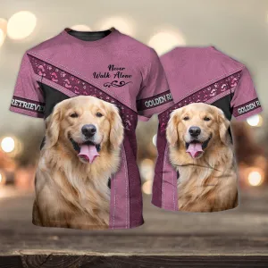3D Dog T Shirts, Golden Retriever Pink Love Never Walk Alone All Over Print T-Shirt, Gift For Pet Loves
