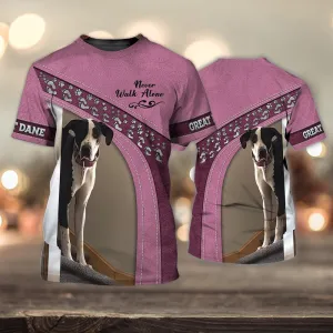 3D Dog T Shirts, Great Dane Love Never Walk Alone All Over Print T-Shirt, Gift For Pet Loves