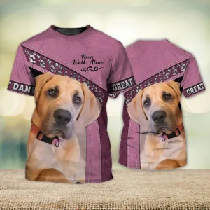 3D Dog T Shirts, Great Danes Love Never Walk Alone All Over Print T-Shirt, Gift For Pet Loves