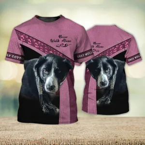 3D Dog T Shirts, Grey Wolly Cotton Never Walk Alone All Over Print T-Shirt, Gift For Pet Loves