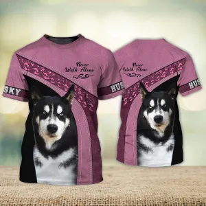 3D Dog T Shirts, Husky Love Never Walk Alone All Over Print T-Shirt, Gift For Pet Loves