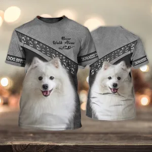 3D Dog T Shirts, Japanese Dog Spitz Never Walk Alone All Over Print T-Shirt, Gift For Pet Loves