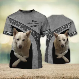 3D Dog T Shirts, Korean Jindo Love Never Walk Alone Love All Over Print T-Shirt, Gift For Pet Loves