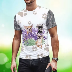 3D Dog T Shirts, Lavender And Chihuahuas All Over Print T-Shirt, Gift For Pet Loves