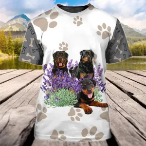 3D Dog T Shirts, Mitru Lavender Rottweilers All Over Print T-Shirt, Gift For Pet Loves