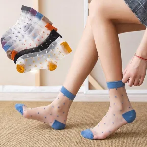4 Pairs Pack Women Bamboo Transparent Thin Breathable Polka Dot Socks