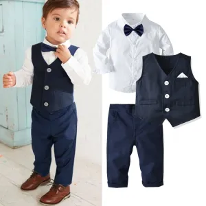 4-Piece Boy Classic Black/Navy Gentleman Suit