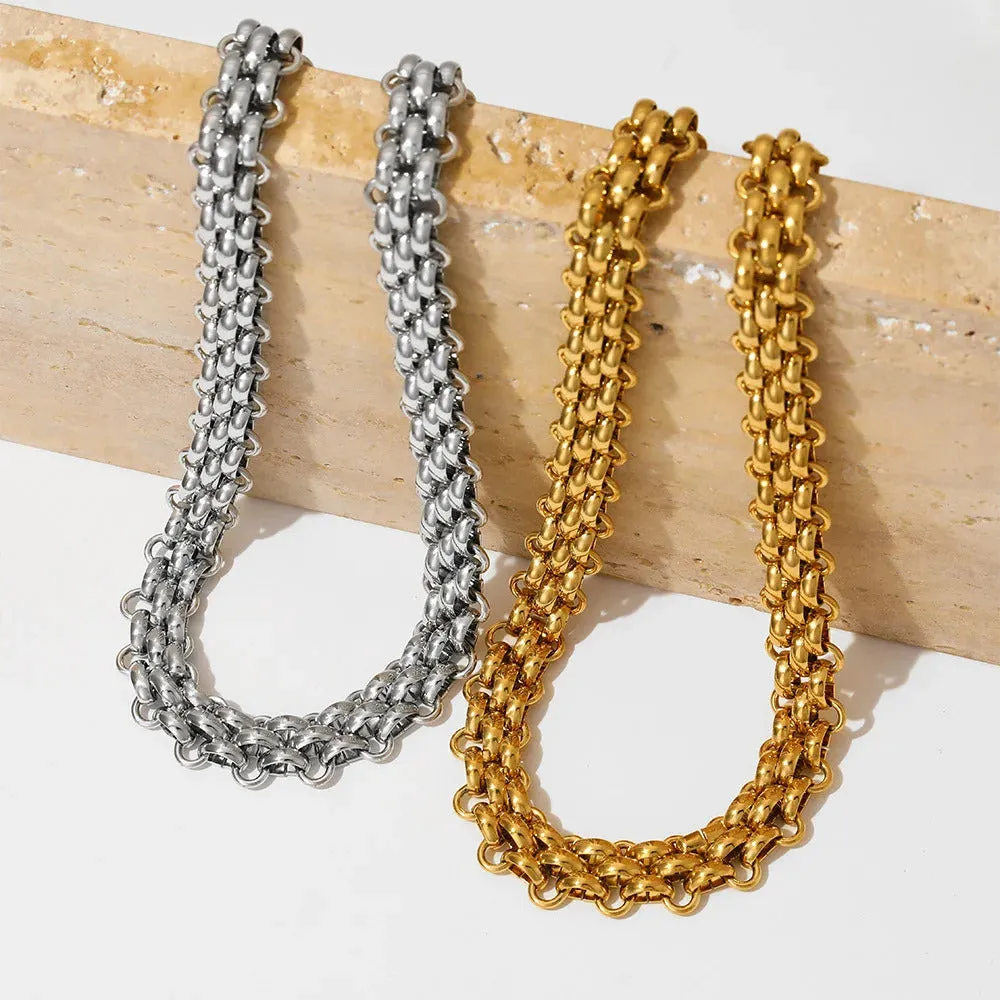 40cm-45cm 13.6mm Unique Wide Flat Chain Necklace