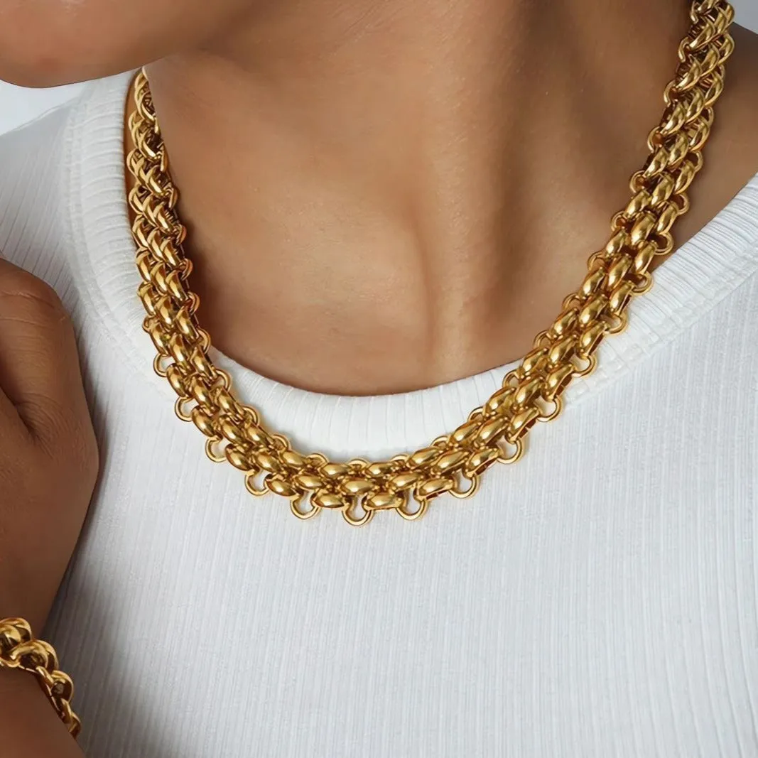 40cm-45cm 13.6mm Unique Wide Flat Chain Necklace
