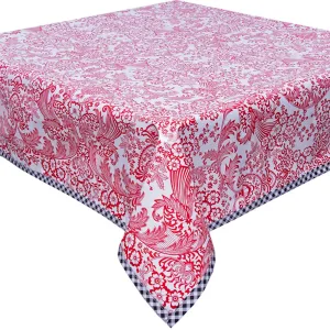 48 x 84 Toile Red Oilcloth Tablecloth with Black Trim
