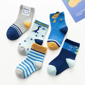 5-Pack Dinosaur/Bear Patterns Cotton Socks
