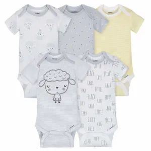 5-Pack Neutral Sheep Short Sleeve Onesies® Bodysuits