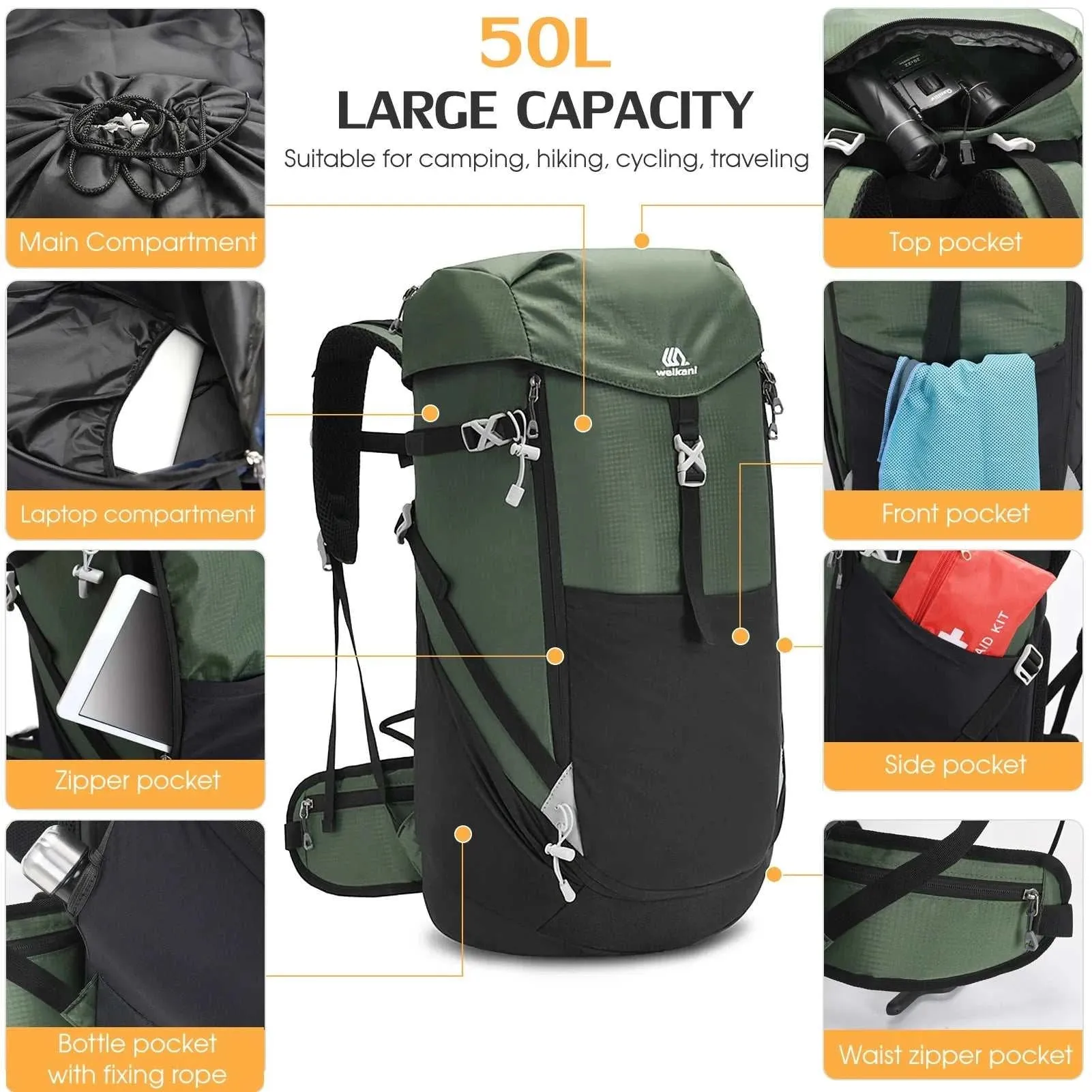50L Waterproof Mountain Backpack