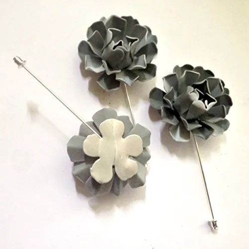 50s Style Gray Metal Lapel Pin Bone Rosette