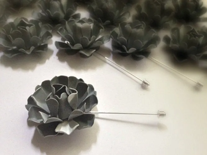 50s Style Gray Metal Lapel Pin Bone Rosette
