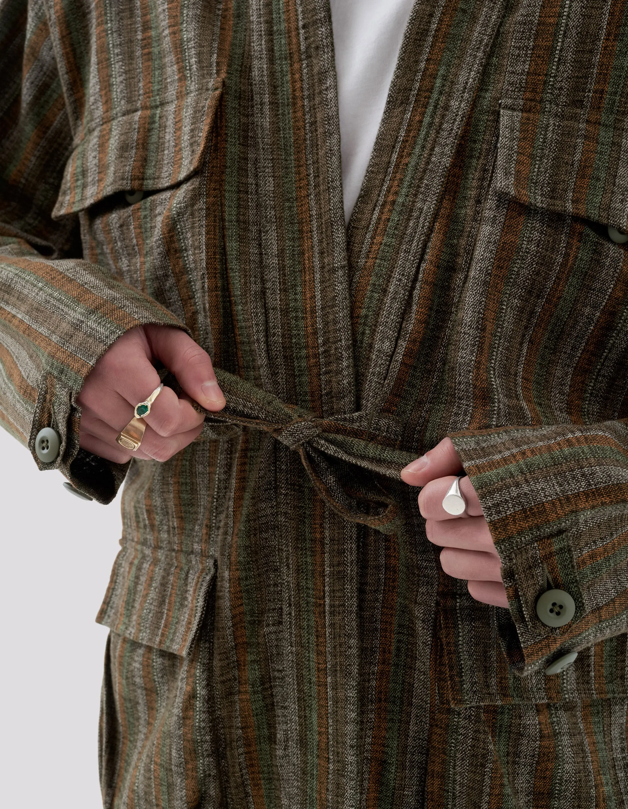 5118 Wagara Stripe Summer Kimono Olive