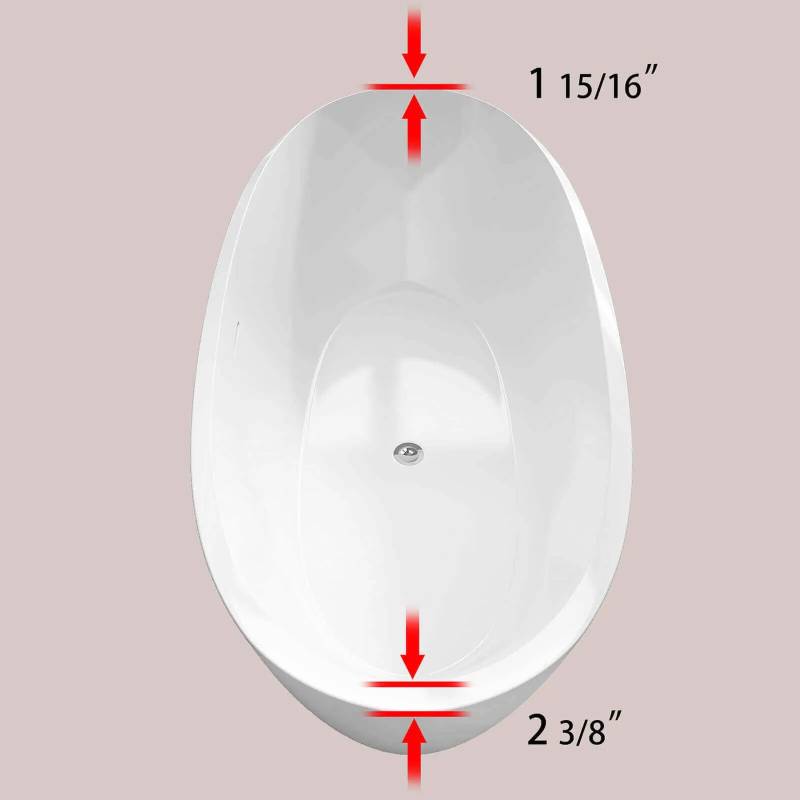 59" Oval Glossy White Thick-Rim Acrylic Bathtub