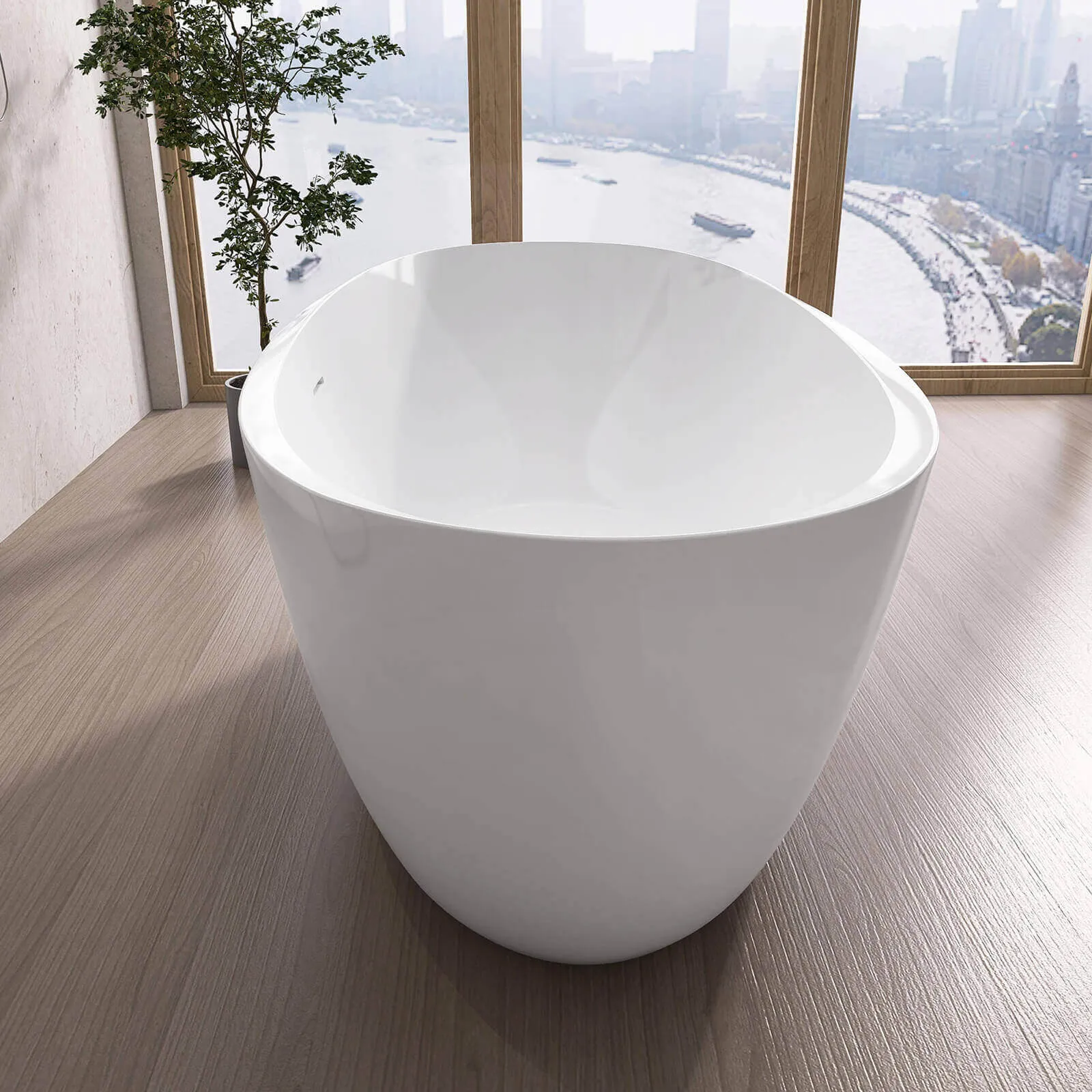 59" Oval Glossy White Thick-Rim Acrylic Bathtub