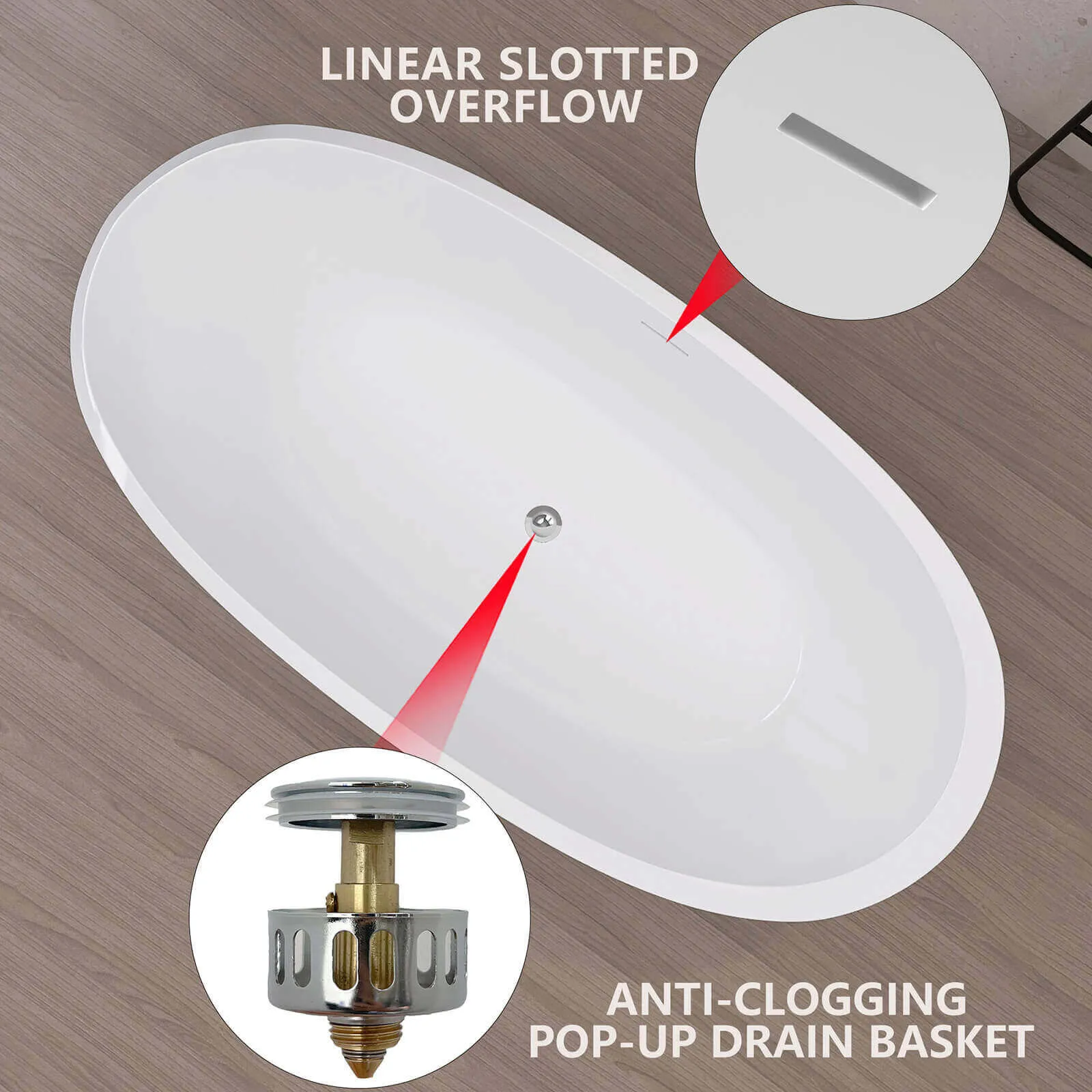 59" Oval Glossy White Thick-Rim Acrylic Bathtub