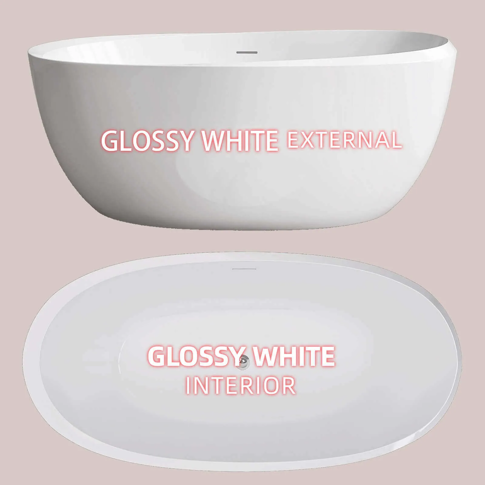 59" Oval Glossy White Thick-Rim Acrylic Bathtub