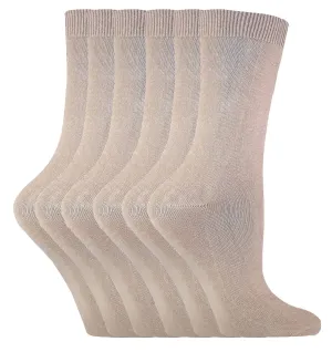 6 Pairs Ladies Plain Coloured Cotton Socks (PL30 Beige)