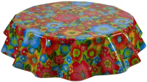 68" Round Oilcloth Tablecloth in Betty's Bunch Lime