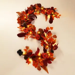 6FT Prelit 30 Warm White & Orange LED Lights Autumn Pumpkin & Maple Leaves Garland