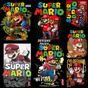 7 Gaming Brand Mario Streetwear Designs Bundle PNG   PSD