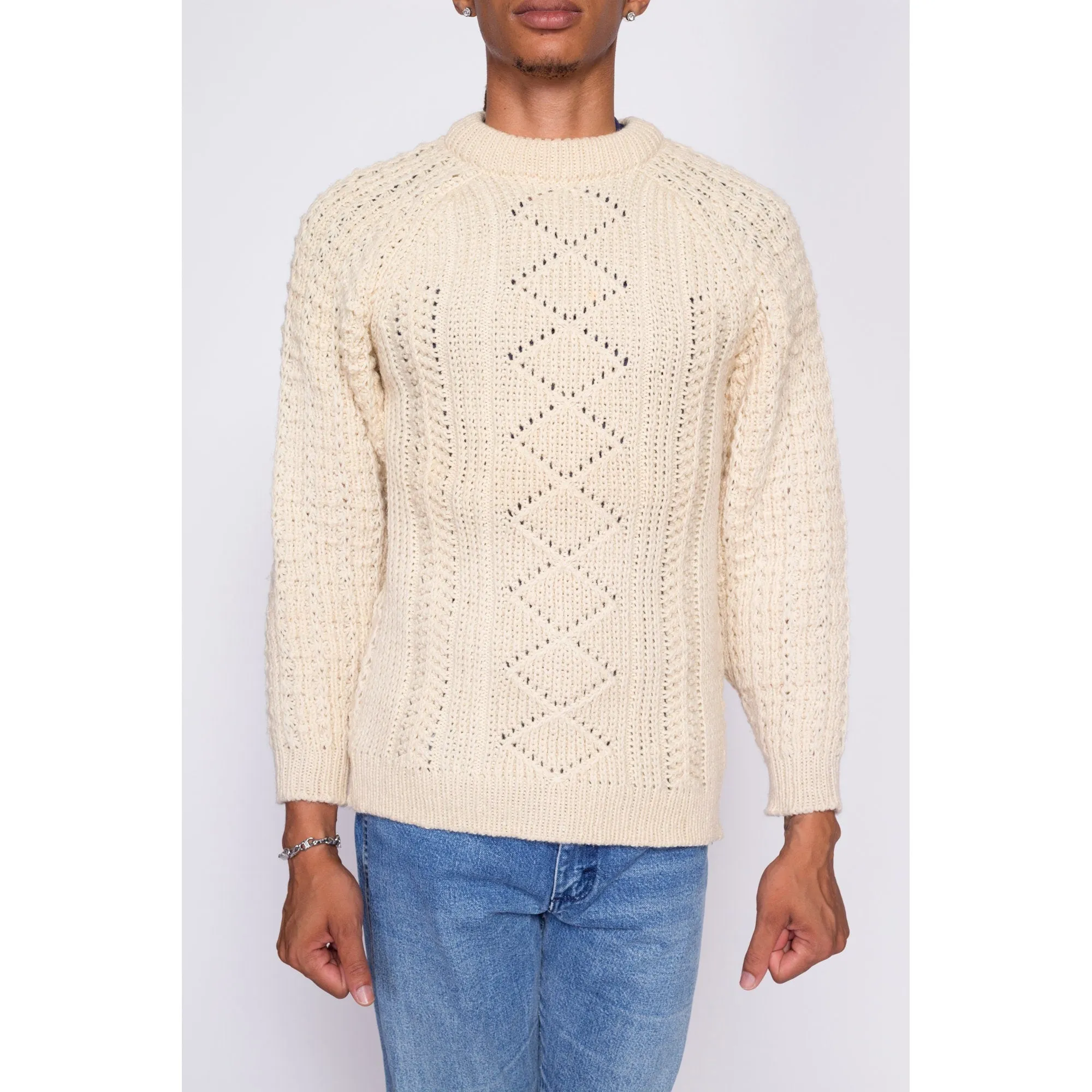 70s McRitchie Of Edinburgh Cable Knit Sweater - Men's Small Short
