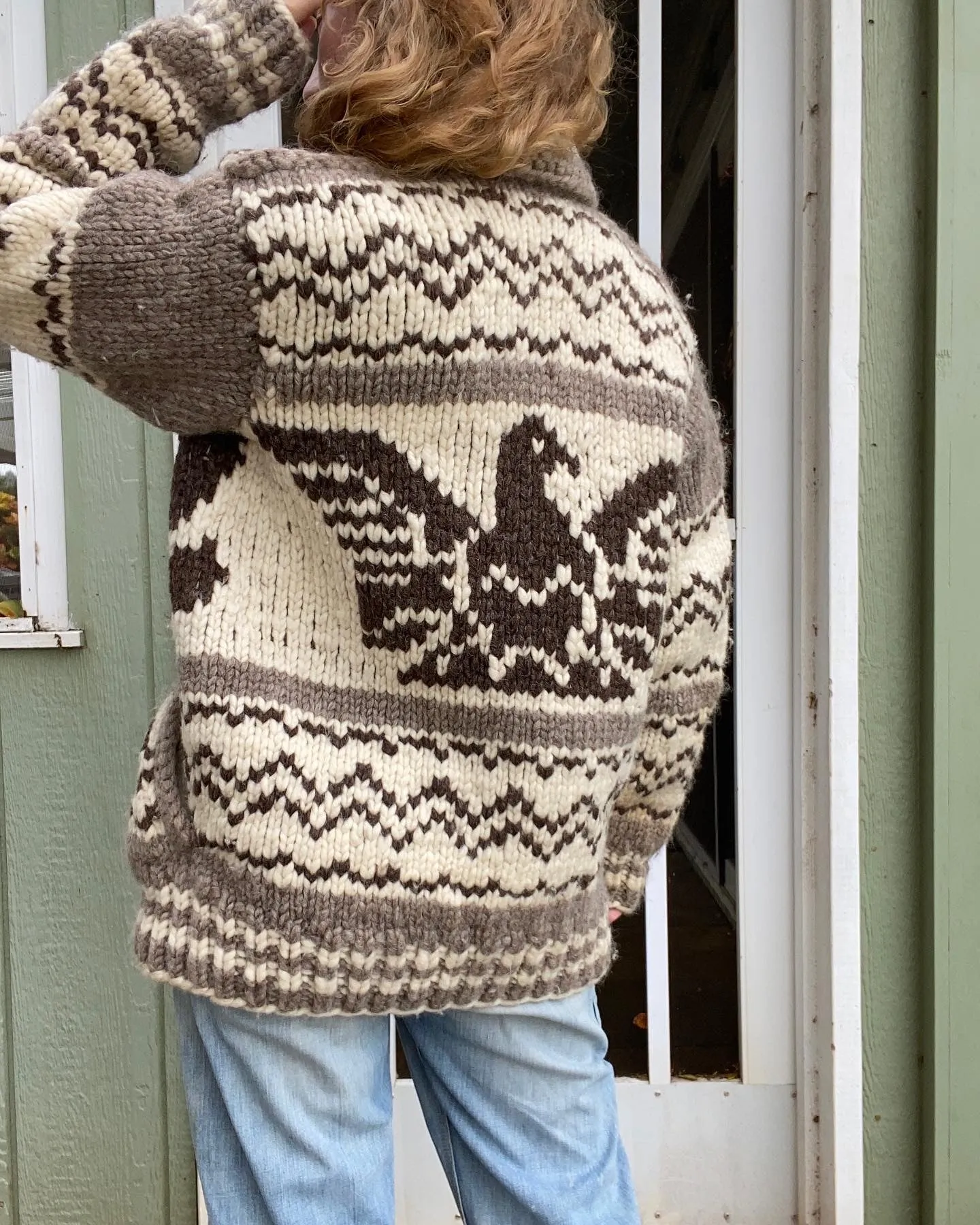 70s shawl collar Thunderbird sweater