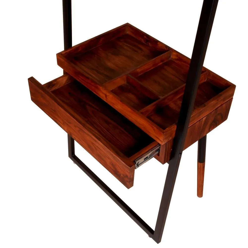 71 Inch Metal Coat Stand with Mirror and 1 Drawer, Brown and Black By The Urban Port