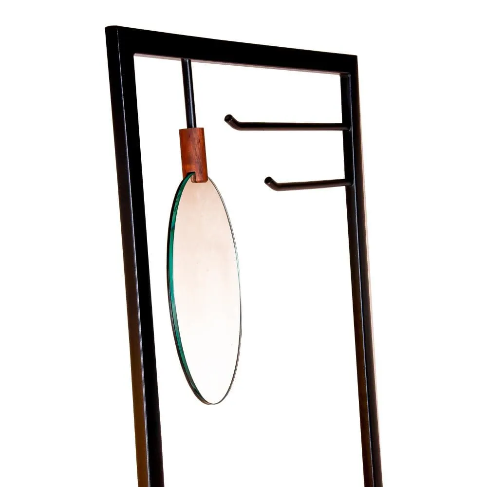 71 Inch Metal Coat Stand with Mirror and 1 Drawer, Brown and Black By The Urban Port