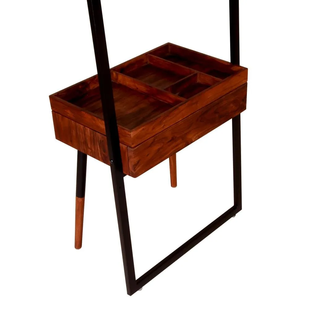 71 Inch Metal Coat Stand with Mirror and 1 Drawer, Brown and Black By The Urban Port
