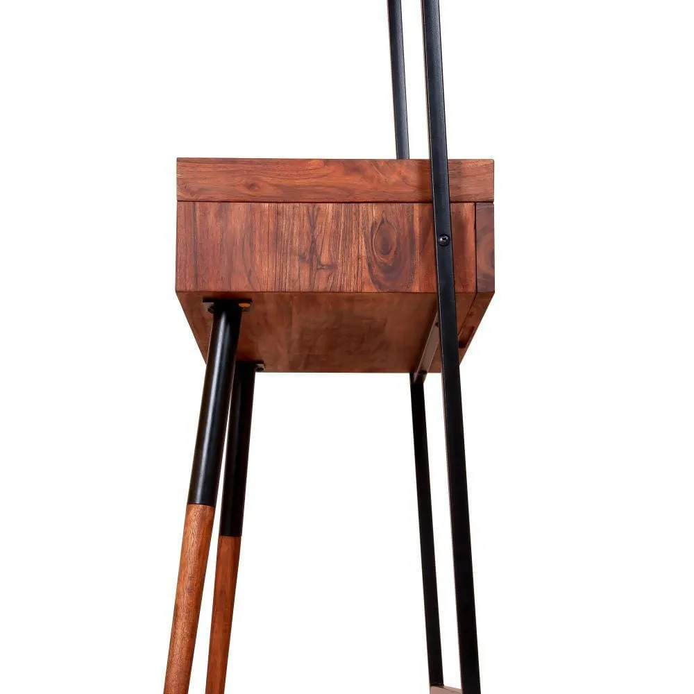 71 Inch Metal Coat Stand with Mirror and 1 Drawer, Brown and Black By The Urban Port