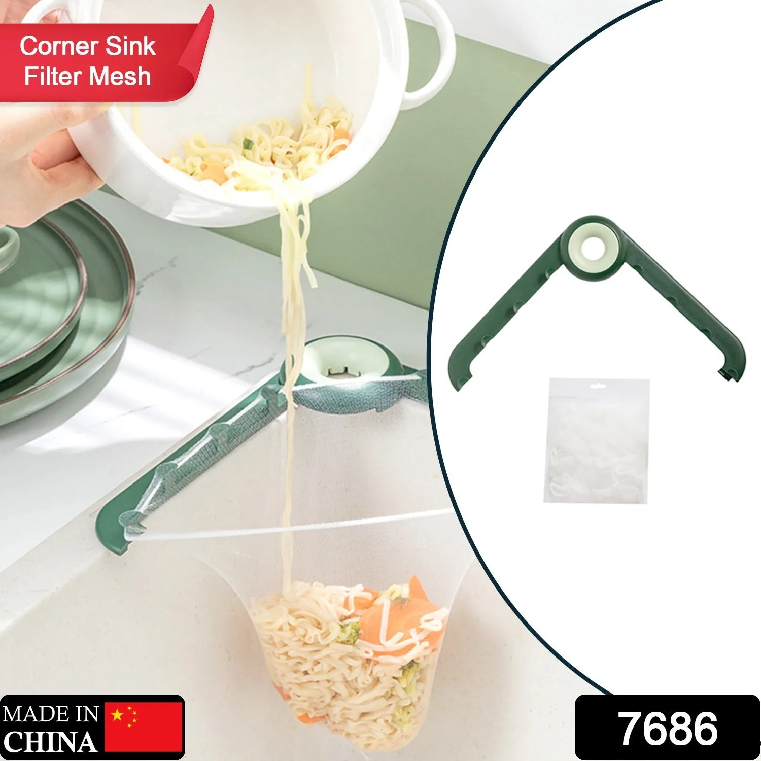 7686 Kitchen Sink Drain Filter Holder Triangle Foldable Sink Strainer Drainer For Kitchen Use (Bag not Included)