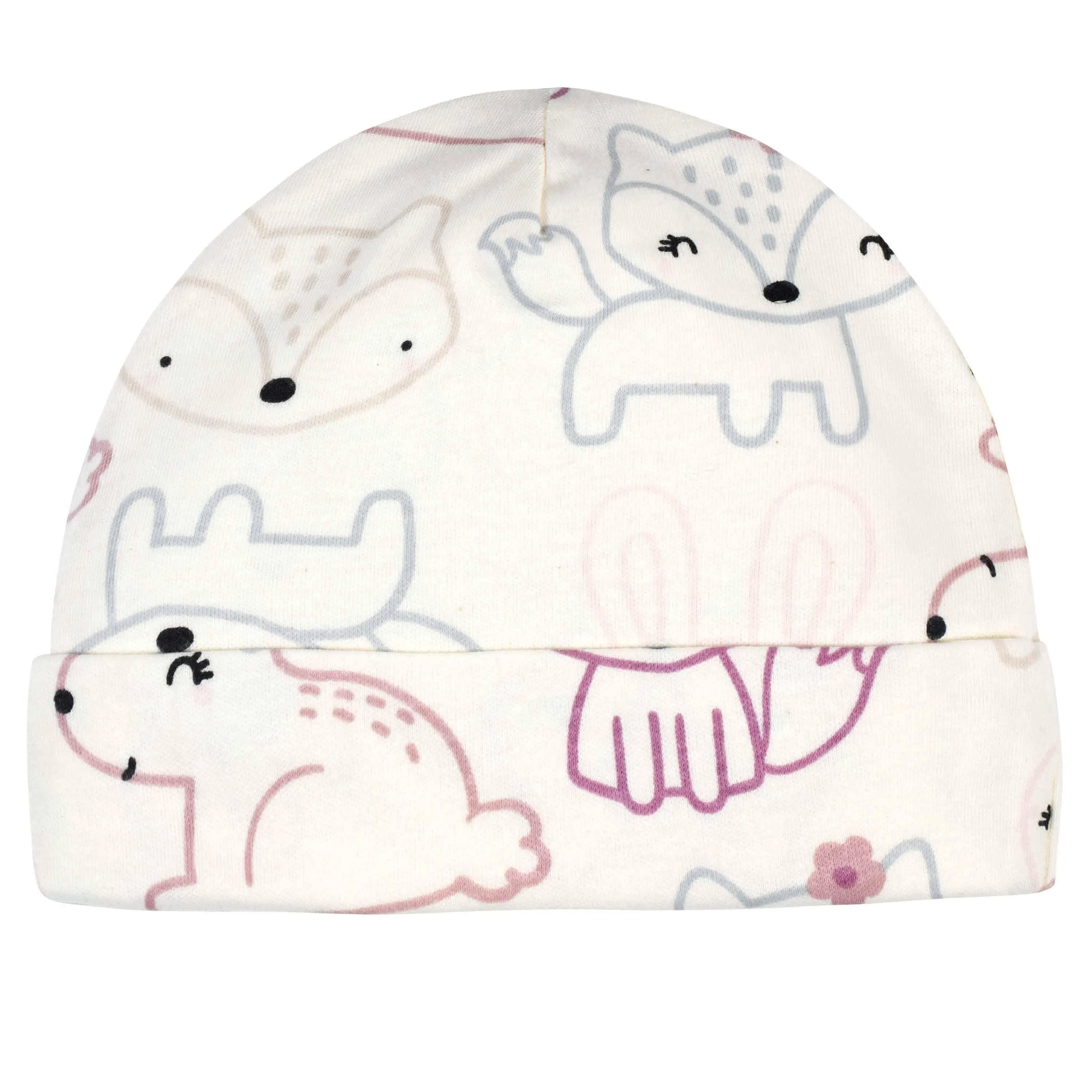 8-Piece Organic Baby Girls Fox Caps & No Scratch Mittens