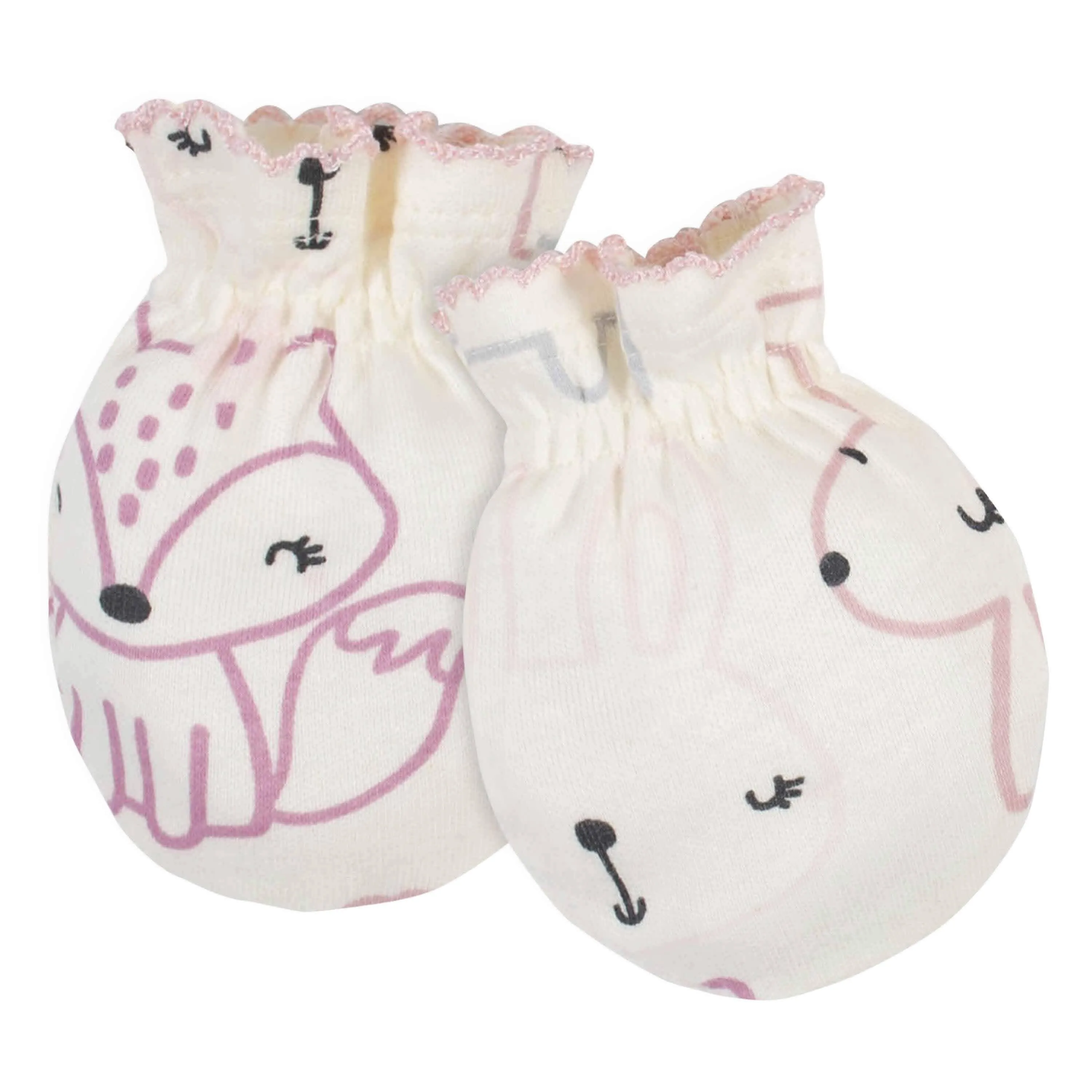 8-Piece Organic Baby Girls Fox Caps & No Scratch Mittens