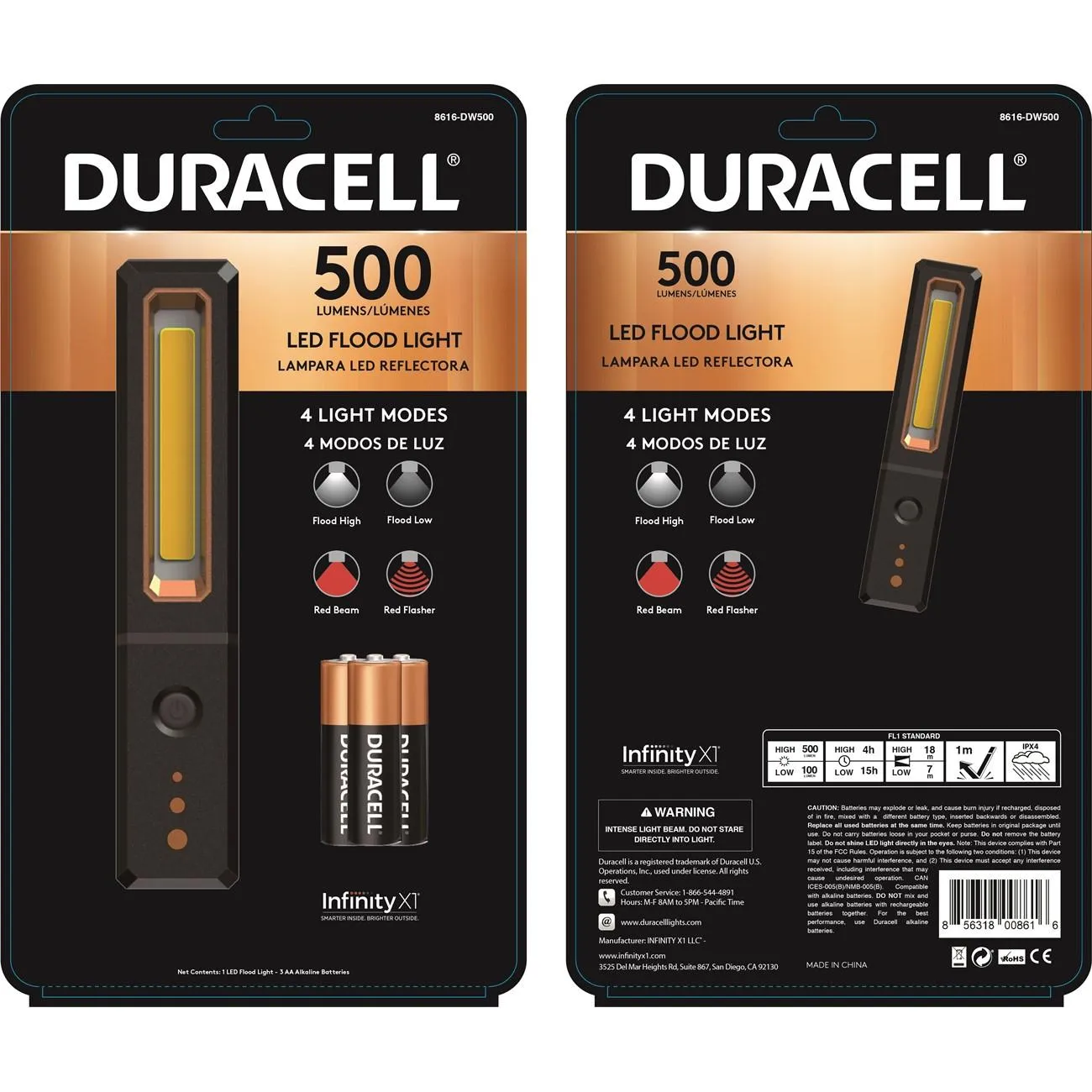 8616-DW500 Duracell Compact Hand Held Utility Light, 500 Lumens Dry Cell, 3-AA